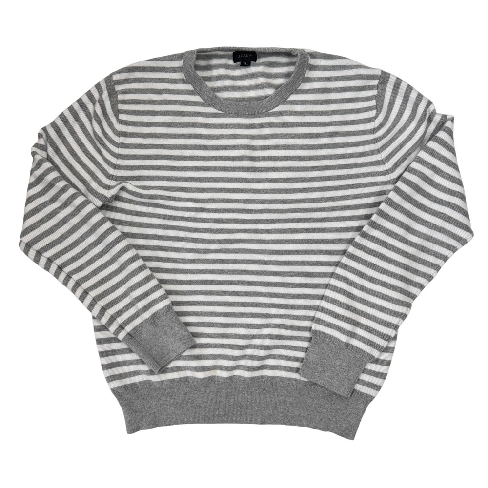 J.Crew Men's Cotton Crewneck Sweater Striped Grey White AG815 Small‎